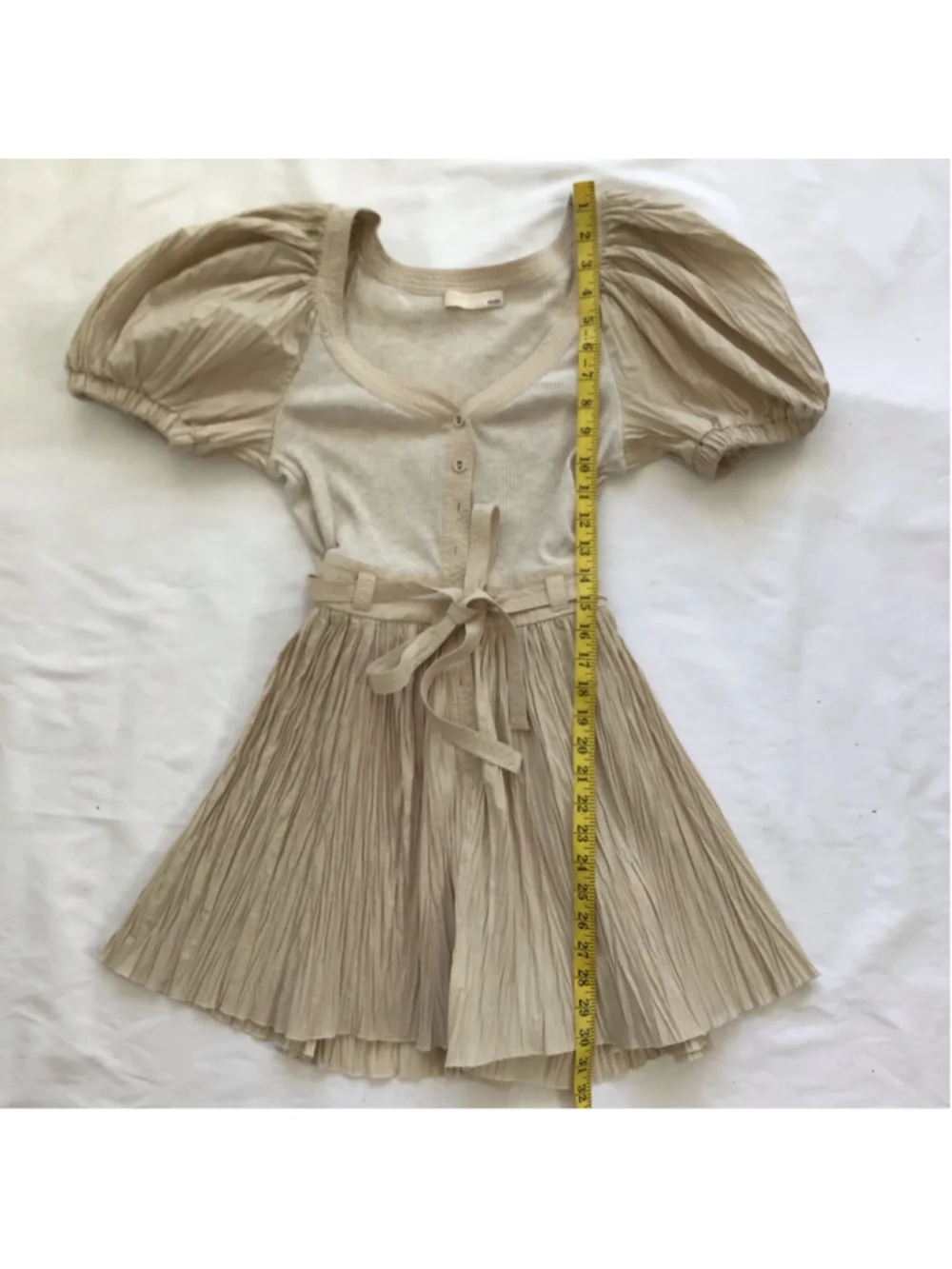 Ulla Johnson Women Elegant Beige Pleated Romper with Puff Sleeves Size 4 - Picture 13 of 15